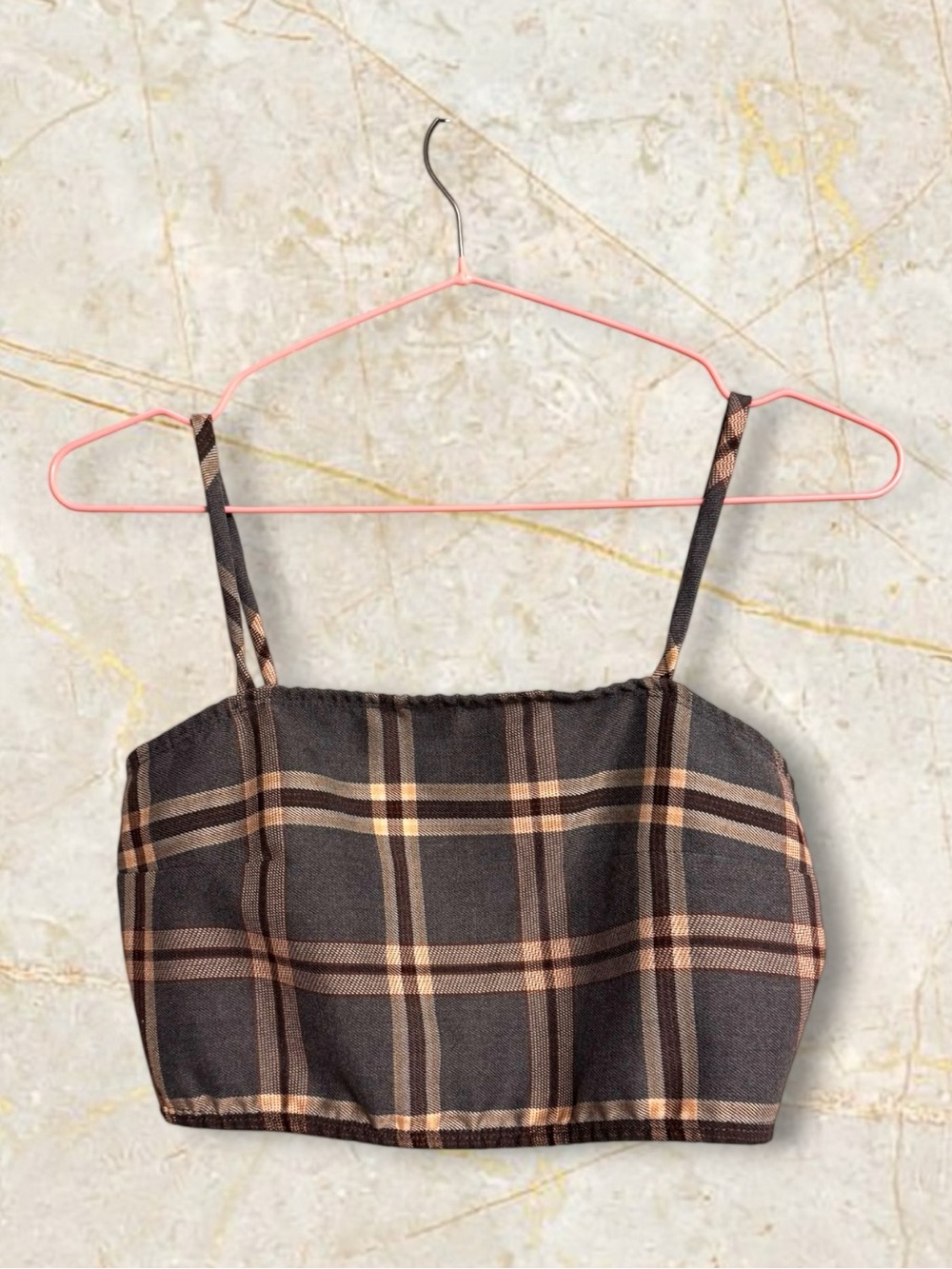 ✨MIX&MATCH: 4 FOR $25✨ Brown Plaid Cropped Cami Tank Y2K - Picture 2 of 3